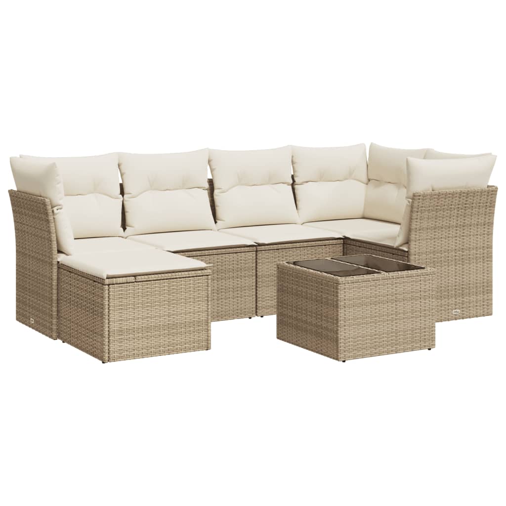 Garden furniture set with cushions 7 pcs beige woven resin