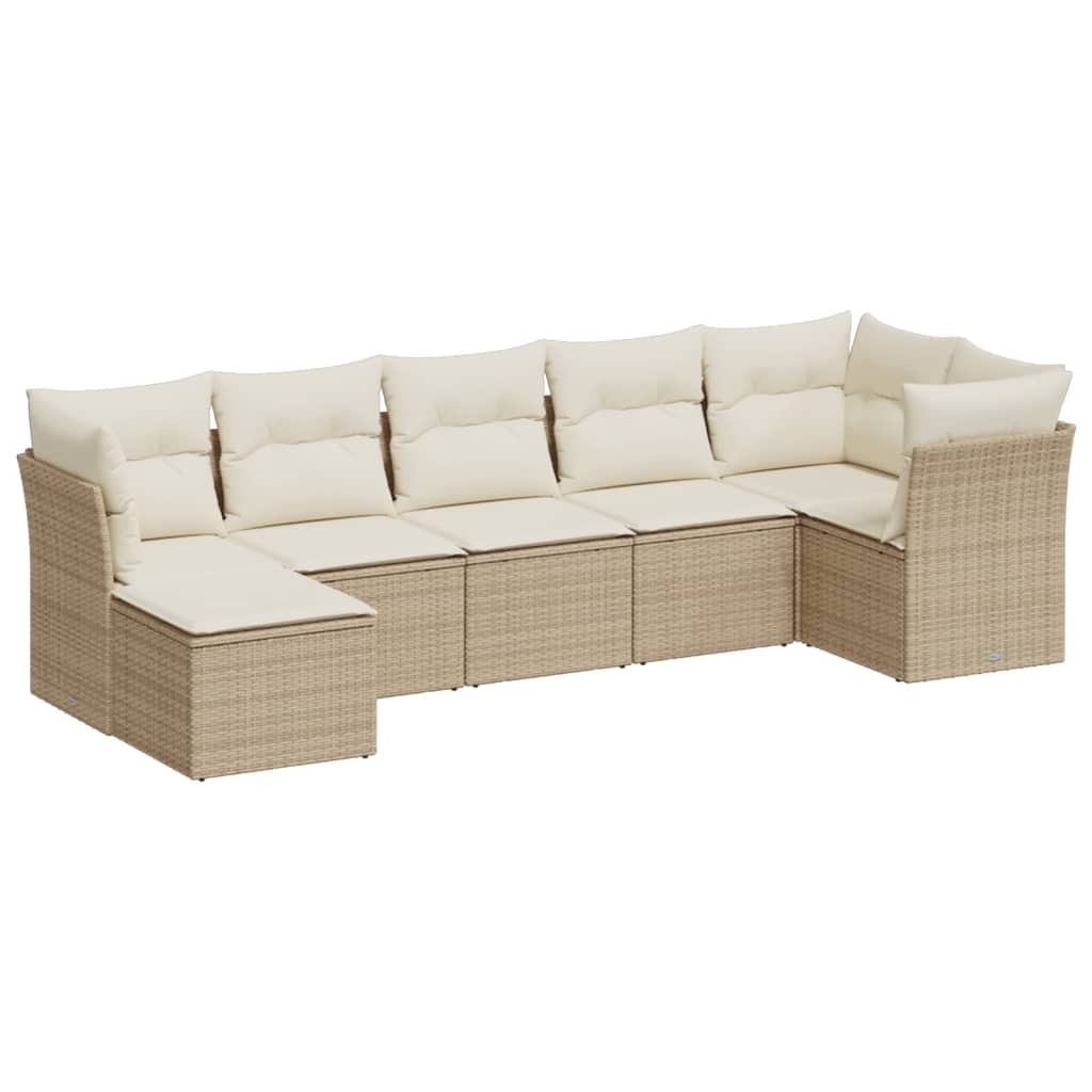 Salon de jardin avec coussins 7 pcs beige résine tressée