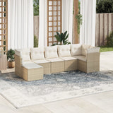 Salon de jardin avec coussins 7 pcs beige résine tressée