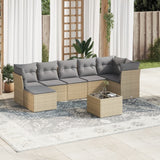 Garden furniture set with cushions 8 pcs beige woven resin