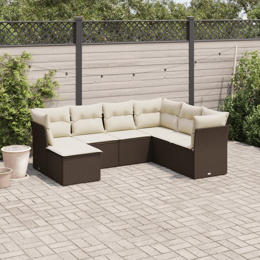 Garden furniture set with cushions 7 pcs brown wicker resin