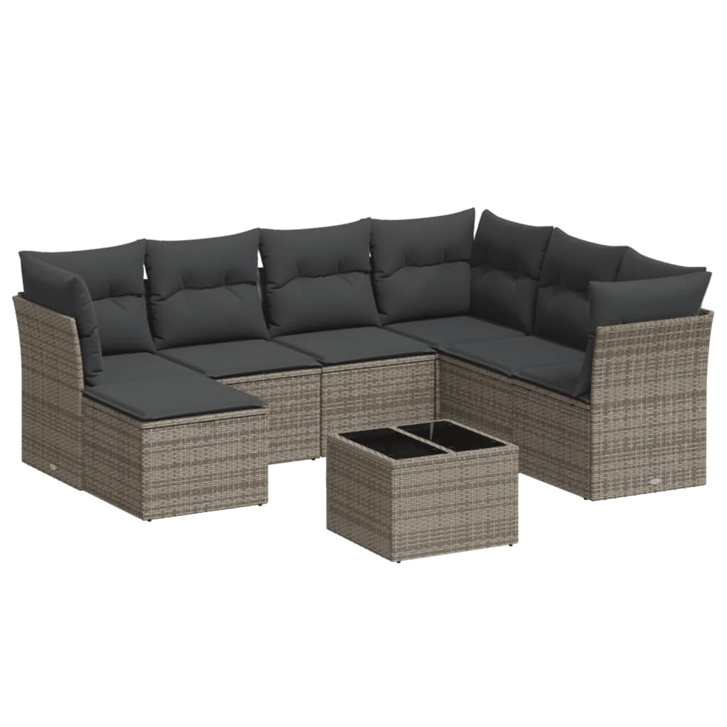 8-piece garden furniture set with grey resin wicker cushions