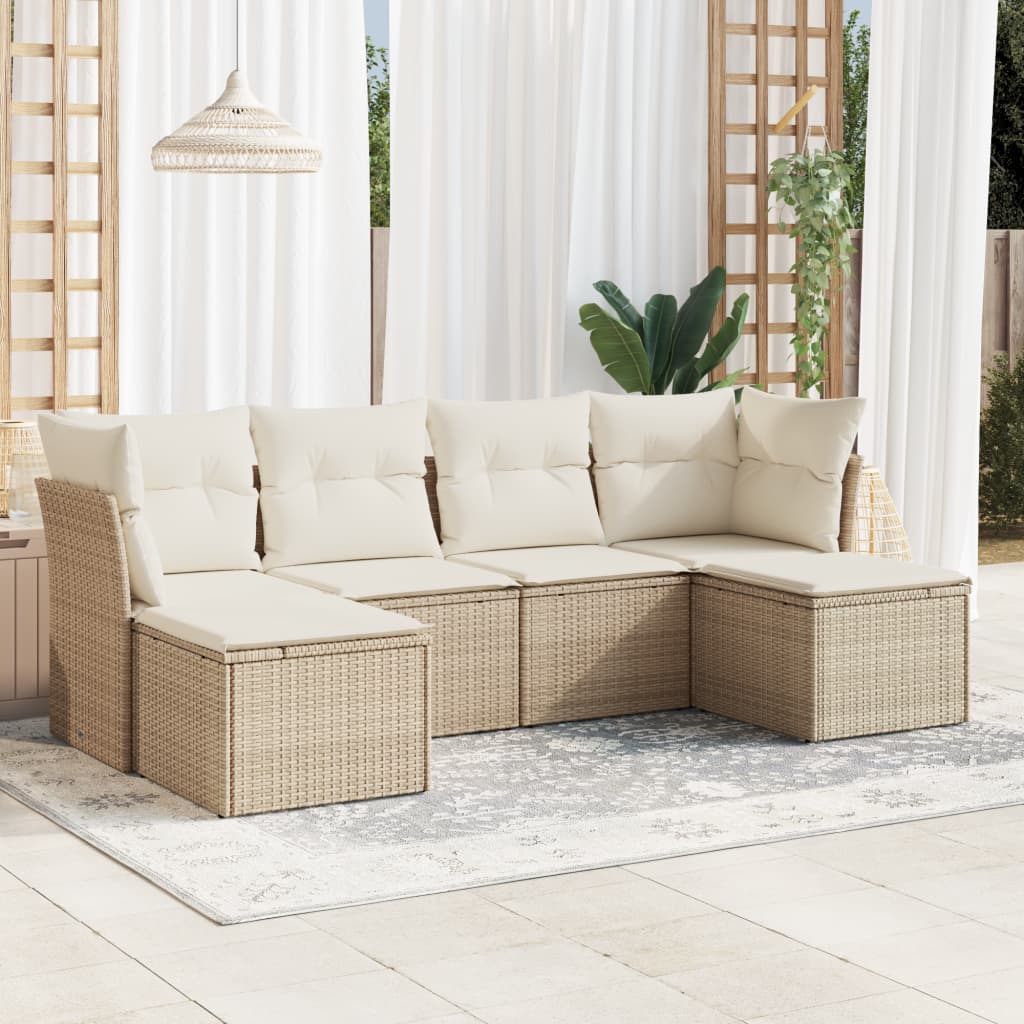 Garden furniture set with cushions 6 pcs beige woven resin