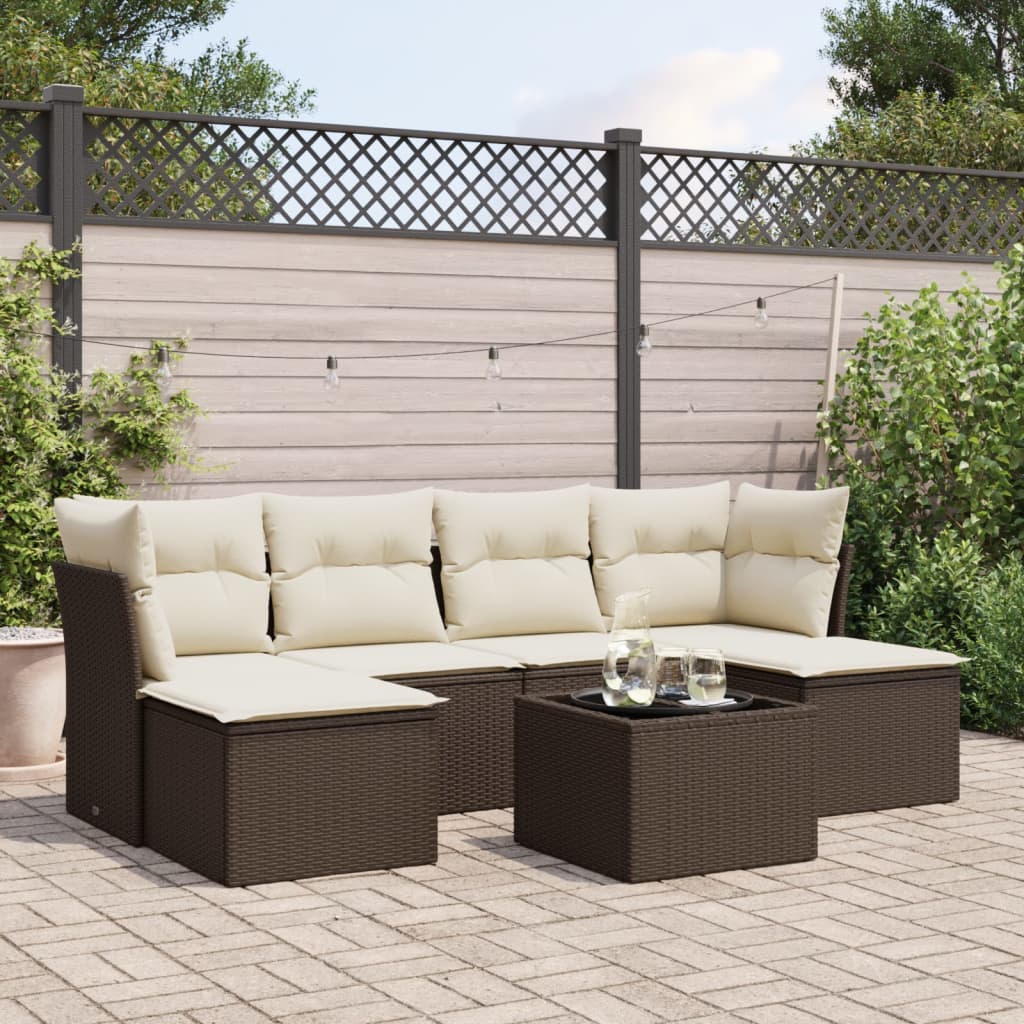 Salon de jardin avec coussins 7 pcs marron résine tressée