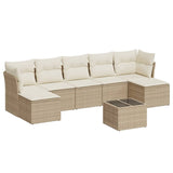 Salon de jardin avec coussins 8 pcs beige résine tressée