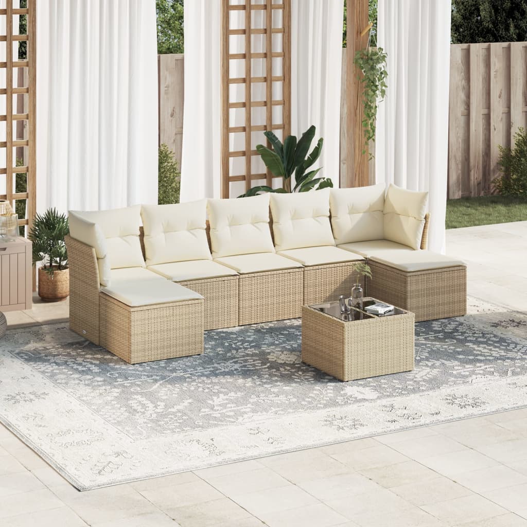 Salon de jardin avec coussins 8 pcs beige résine tressée