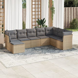 Salon de jardin avec coussins 8 pcs beige résine tressée