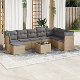 Salon de jardin avec coussins 9 pcs beige résine tressée