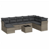 9-piece garden furniture set with grey cushions in woven resin