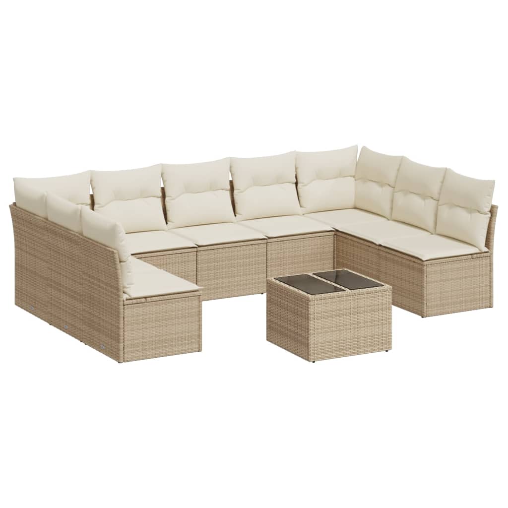 Salon de jardin avec coussins 10 pcs beige résine tressée