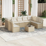 Salon de jardin avec coussins 10 pcs beige résine tressée