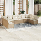 Salon de jardin avec coussins 10 pcs beige résine tressée