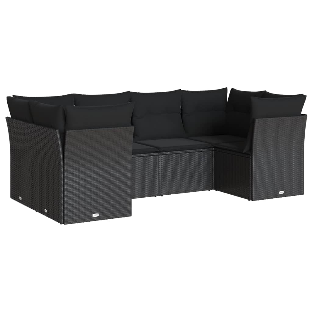 Salon de jardin 6 pcs avec coussins noir résine tressée