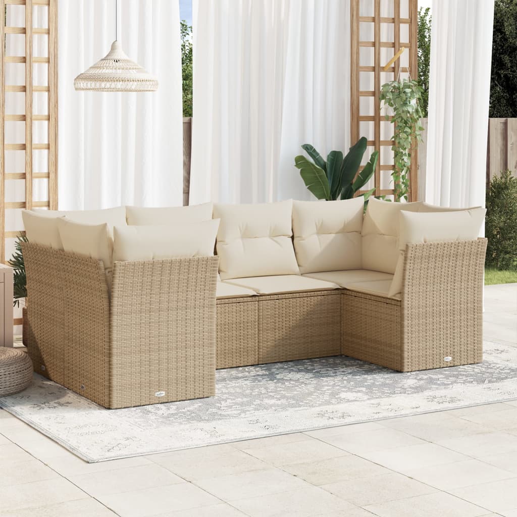 Salon de jardin avec coussins 6 pcs beige résine tressée