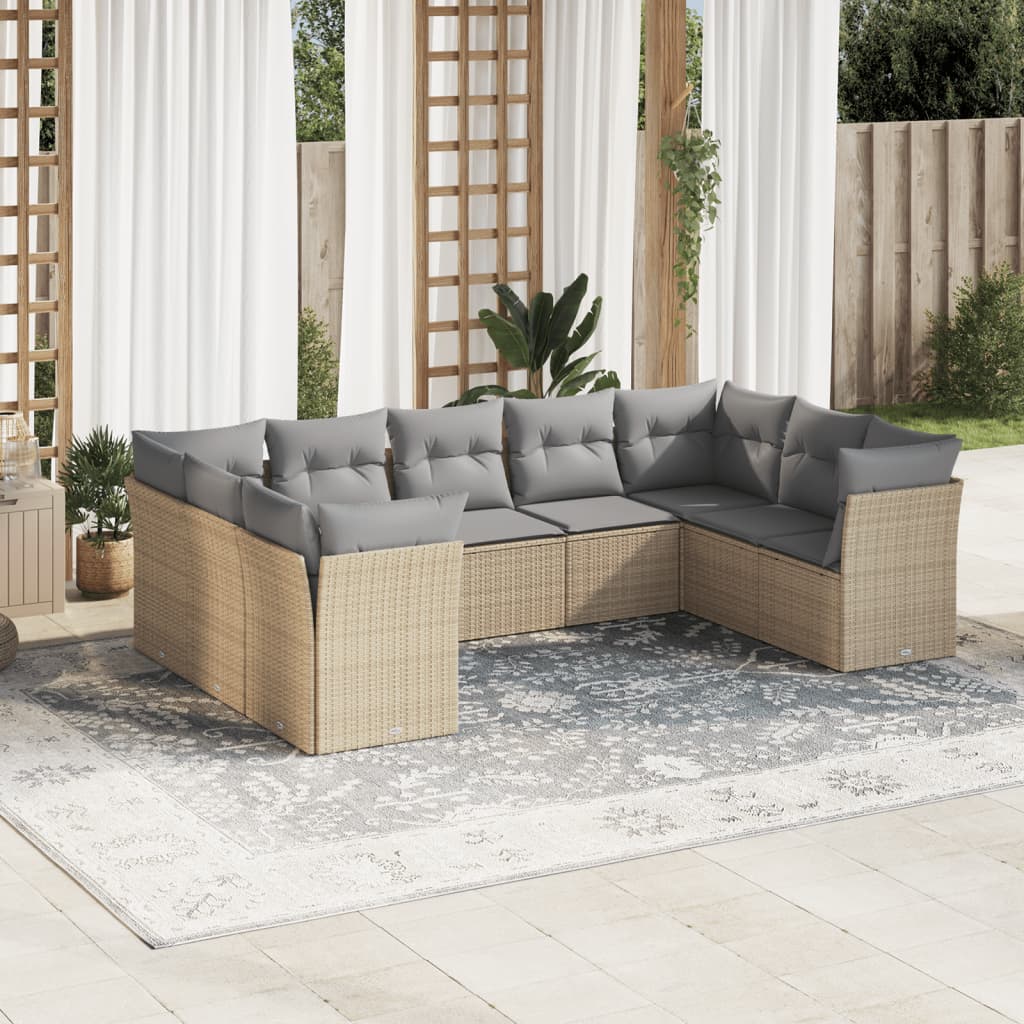 Salon de jardin avec coussins 9 pcs beige résine tressée