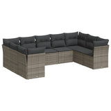 9-piece garden furniture set with grey cushions in woven resin