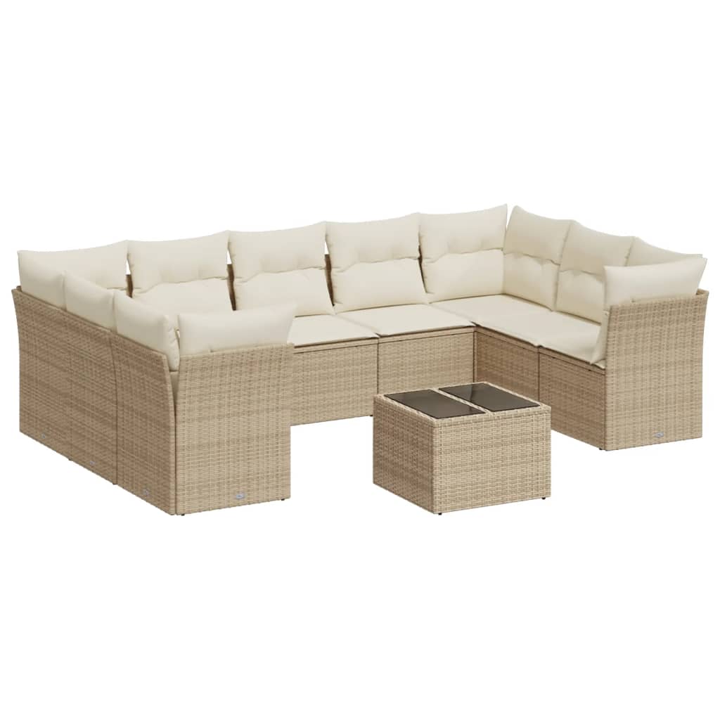 Salon de jardin avec coussins 10 pcs beige résine tressée