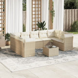 Salon de jardin avec coussins 10 pcs beige résine tressée