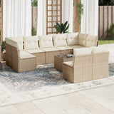 Salon de jardin avec coussins 10 pcs beige résine tressée