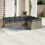 9-piece garden furniture set with grey cushions in woven resin