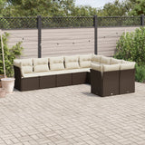 Salon de jardin avec coussins 9 pcs marron résine tressée