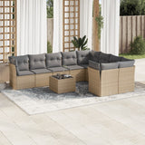 Salon de jardin avec coussins 10 pcs beige résine tressée