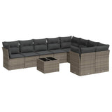 Garden furniture set with cushions 10 pcs gray woven resin