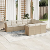 Salon de jardin avec coussins 10 pcs beige résine tressée