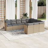 Garden furniture set with cushions 10 pcs beige woven resin