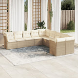 Salon de jardin avec coussins 10 pcs beige résine tressée