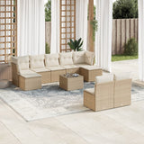 Salon de jardin avec coussins 10 pcs beige résine tressée