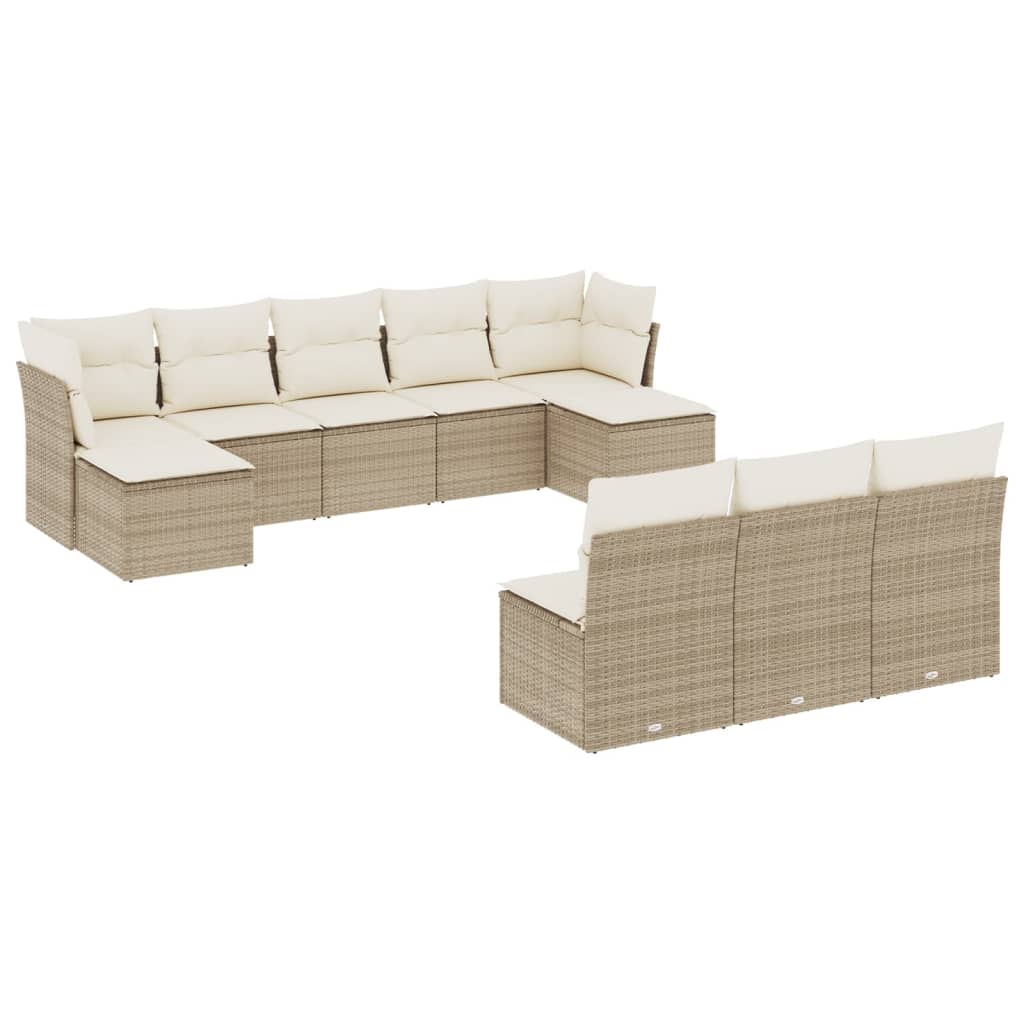 Salon de jardin avec coussins 10 pcs beige résine tressée