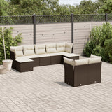 Salon de jardin avec coussins 9 pcs marron résine tressée