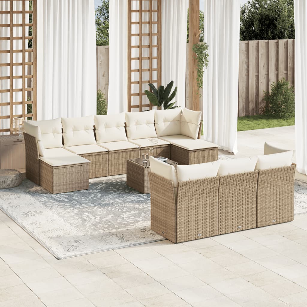 Salon de jardin 11 pcs avec coussins beige résine tressée