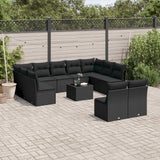 Salon de jardin 12 pcs avec coussins noir résine tressée