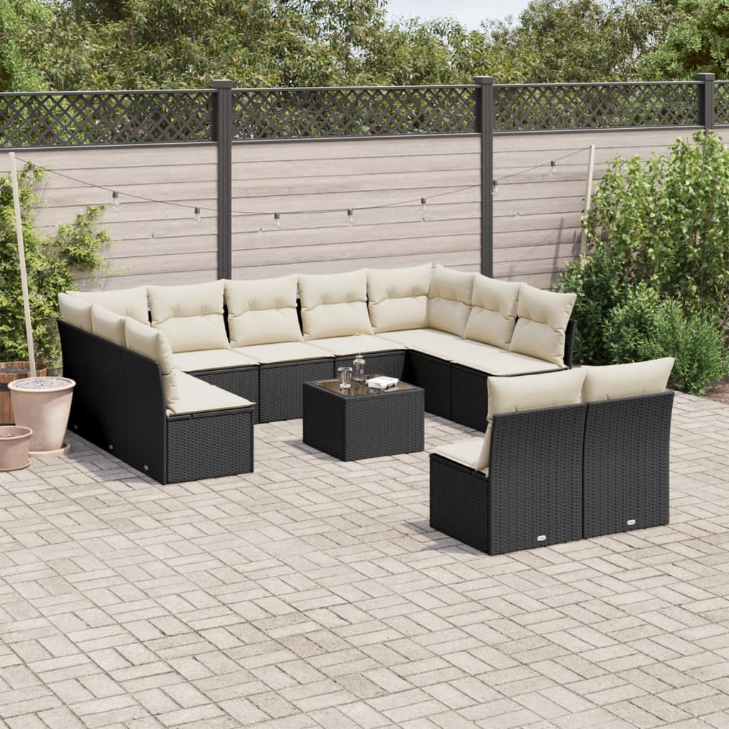 Salon de jardin 12 pcs avec coussins noir résine tressée