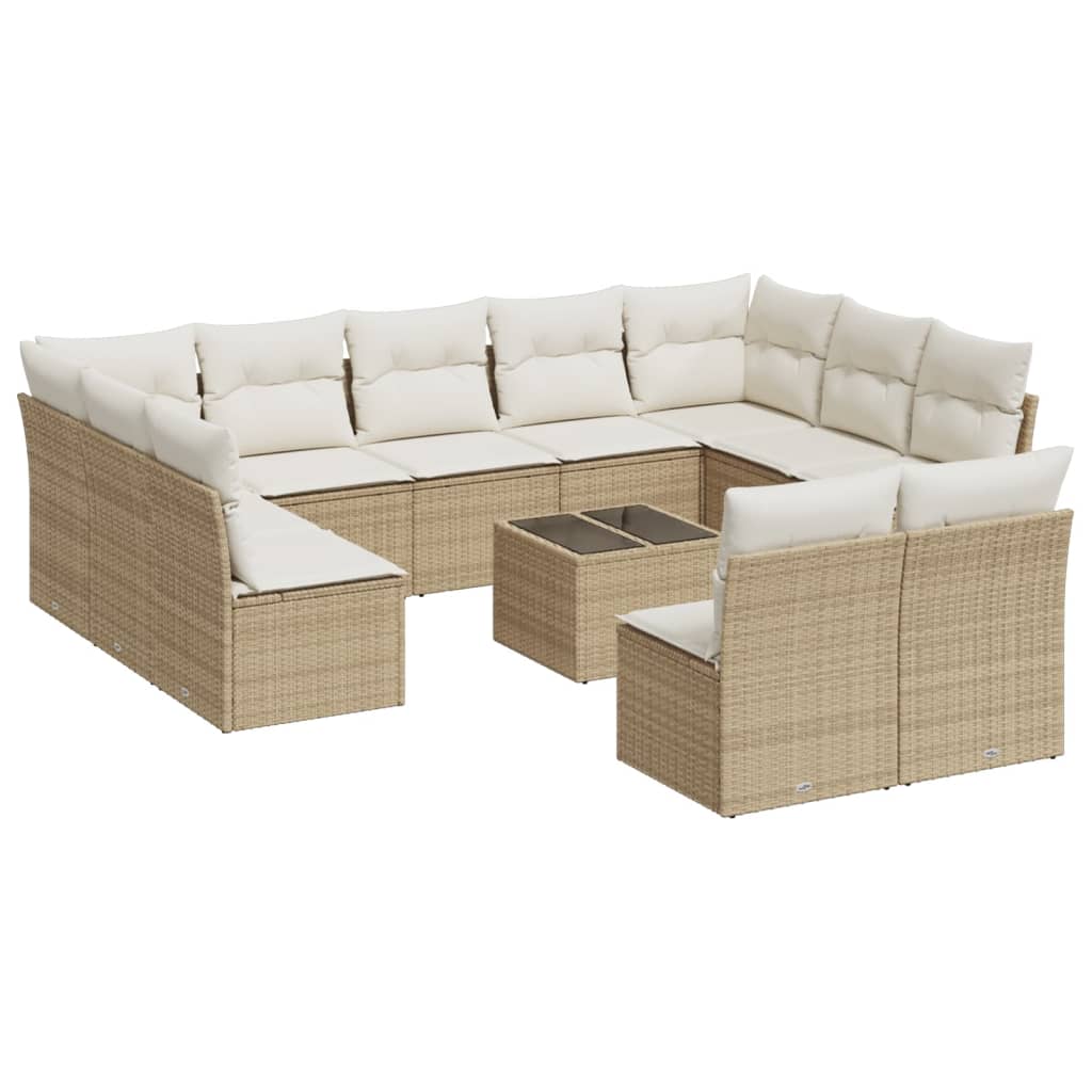 Salon de jardin avec coussins 12 pcs beige résine tressée