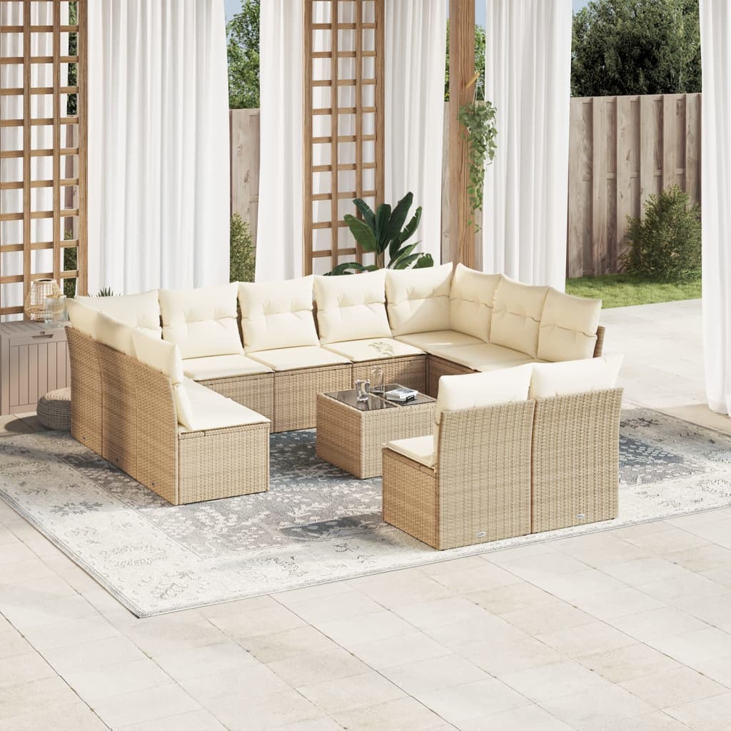 Salon de jardin avec coussins 12 pcs beige résine tressée