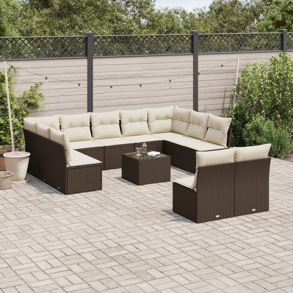 Salon de jardin avec coussins 12 pcs marron résine tressée