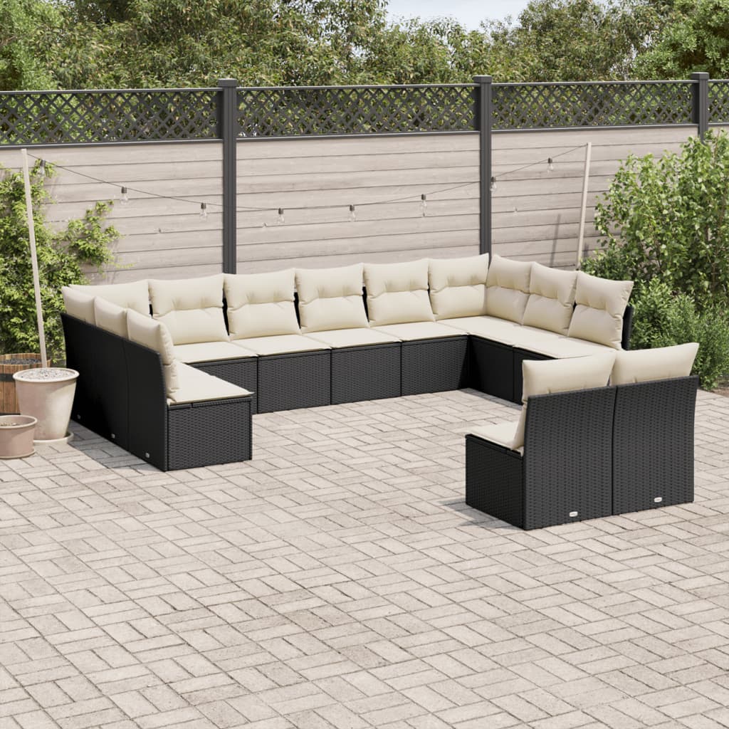 Salon de jardin 12 pcs avec coussins noir résine tressée