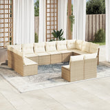 Salon de jardin avec coussins 12 pcs beige résine tressée