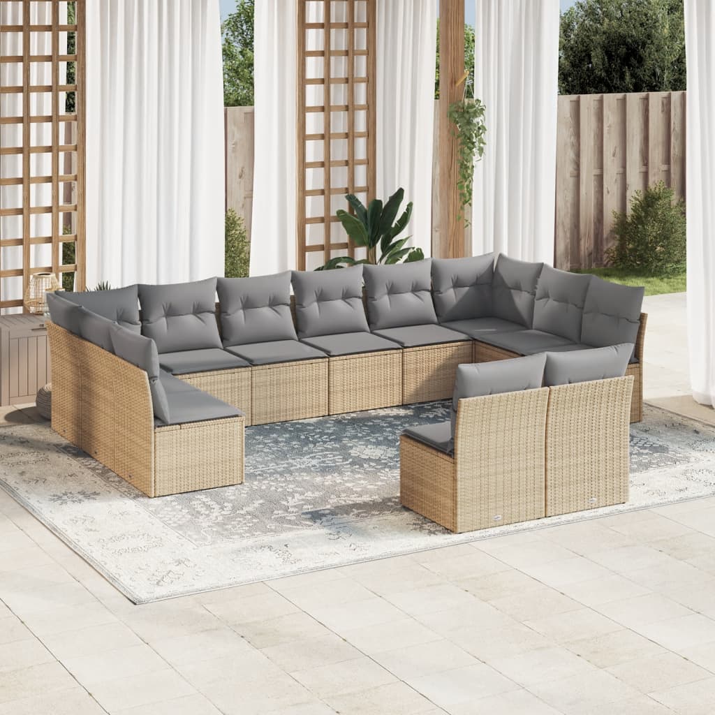 Salon de jardin avec coussins 12 pcs beige résine tressée