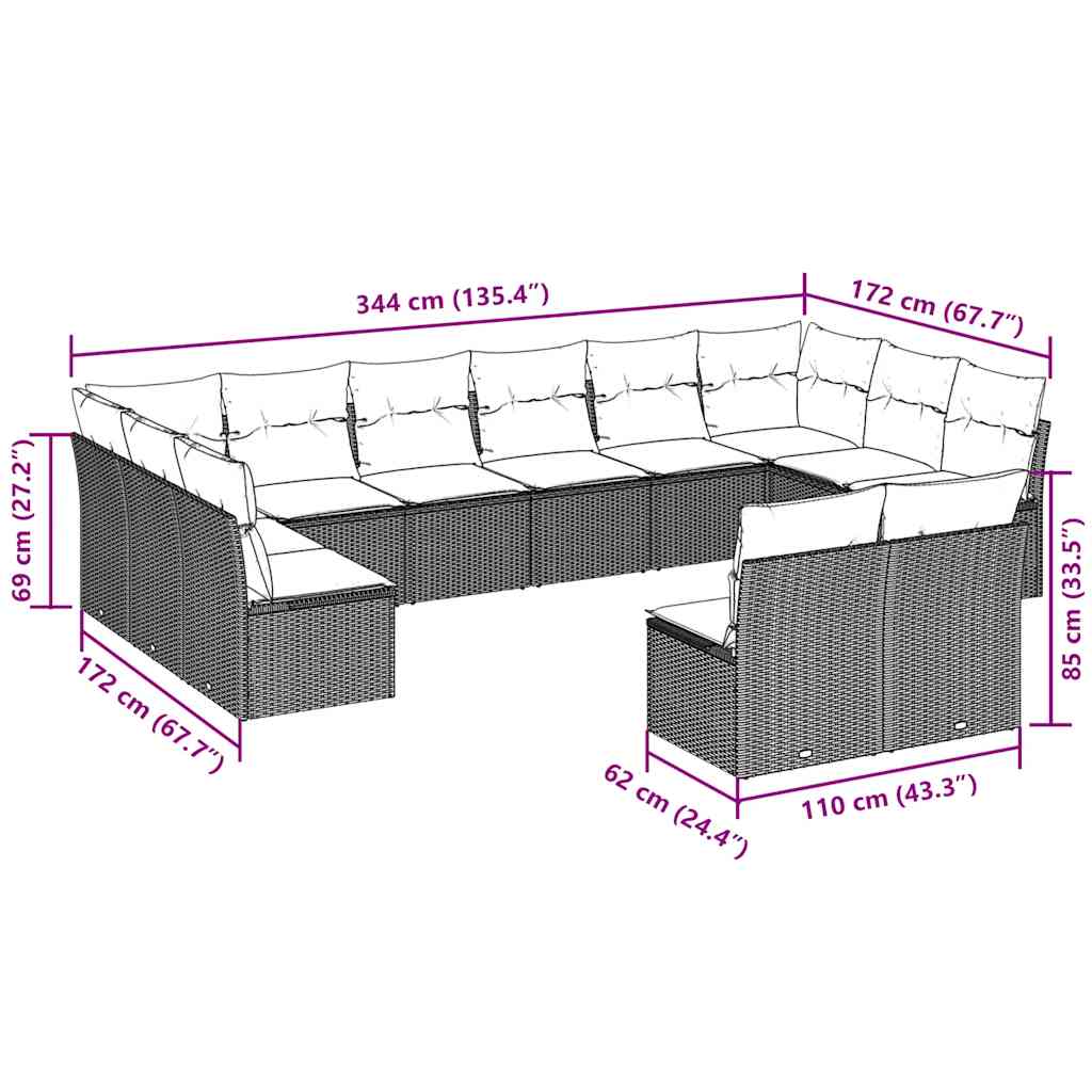 Salon de jardin avec coussins 12 pcs gris clair résine tressée