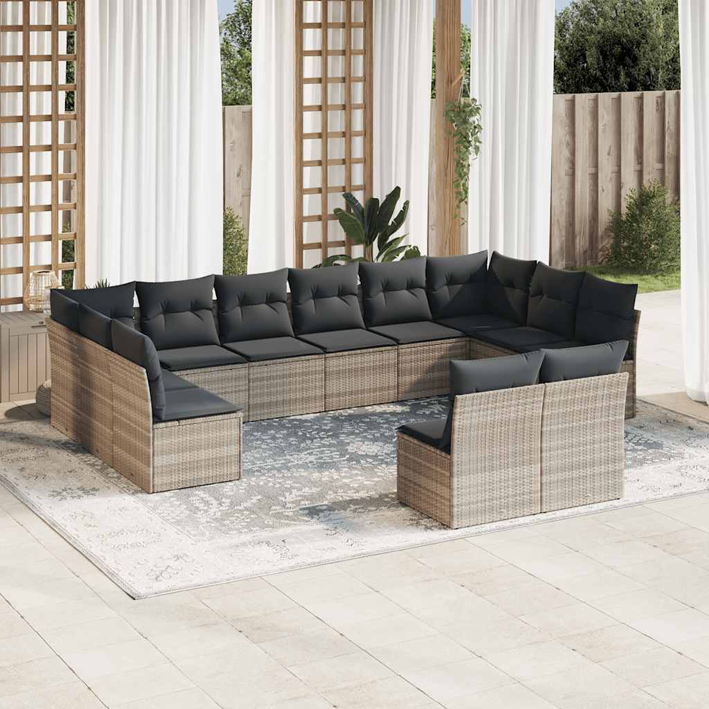 Salon de jardin avec coussins 12 pcs gris clair résine tressée