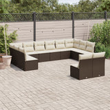 Salon de jardin avec coussins 12 pcs marron résine tressée