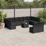 Salon de jardin avec coussins 13 pcs noir résine tressée