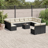 Salon de jardin avec coussins 13 pcs noir résine tressée