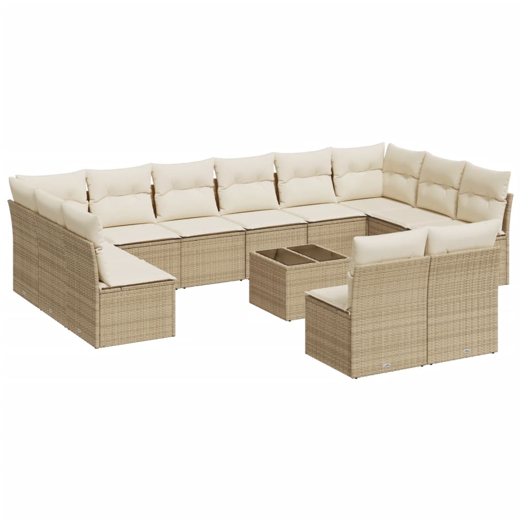 Salon de jardin avec coussins 13 pcs beige résine tressée