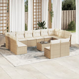 Salon de jardin avec coussins 13 pcs beige résine tressée