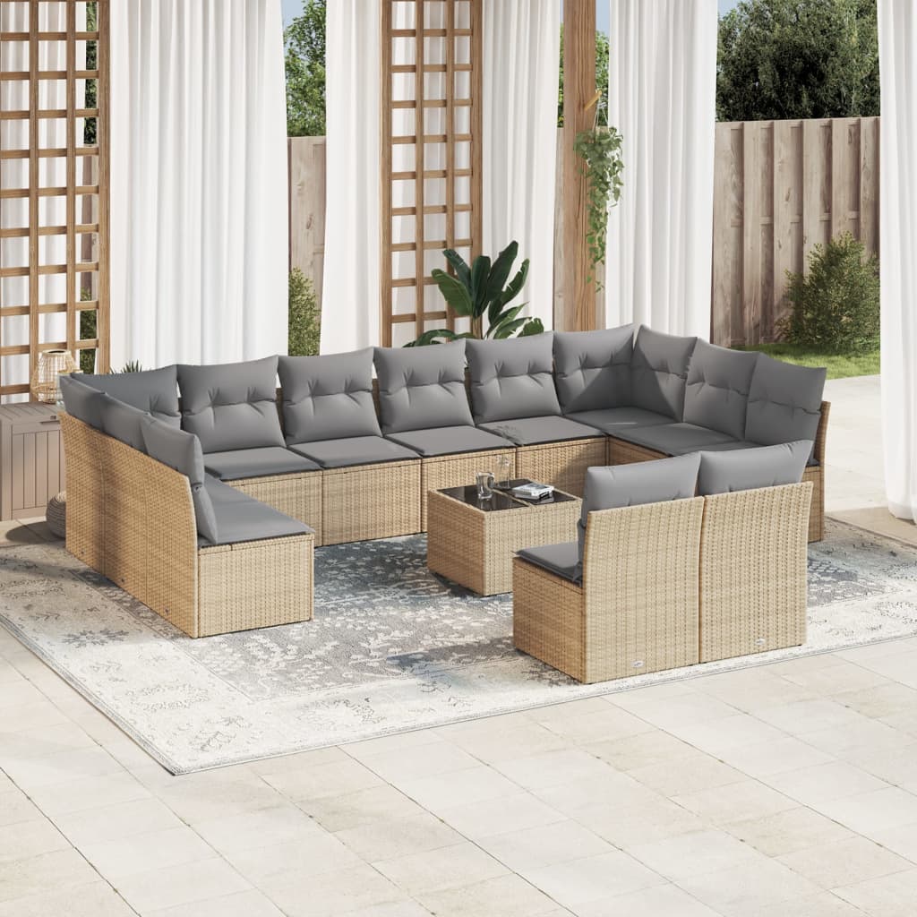 Salon de jardin avec coussins 13 pcs beige résine tressée